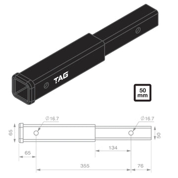 TAG Hitch Extender - Length 356mm, 50mm Square Hitch - Brixton 4x4 - Buy Online Now!